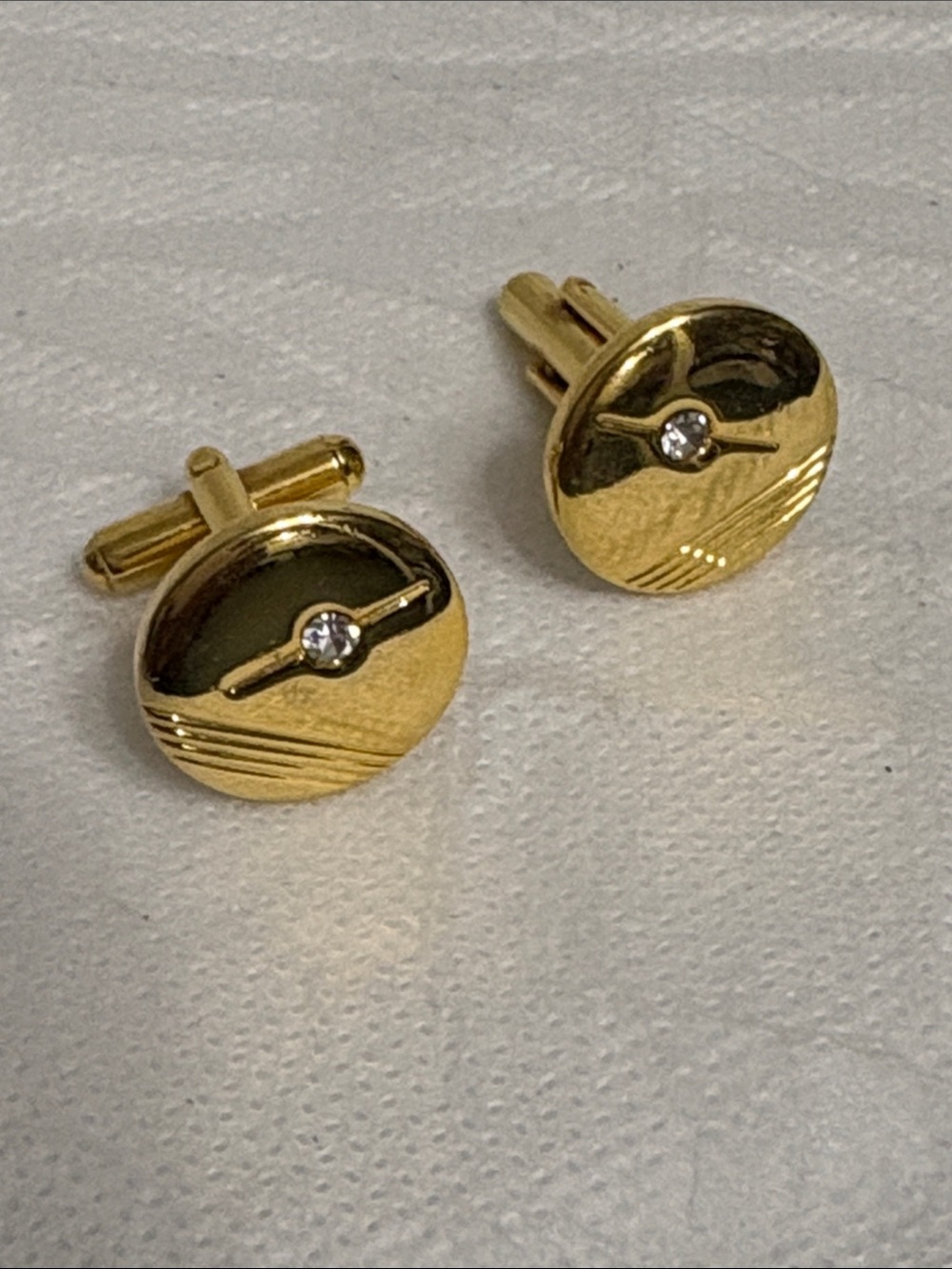 Gold Round Cufflinks with Crystal Accent